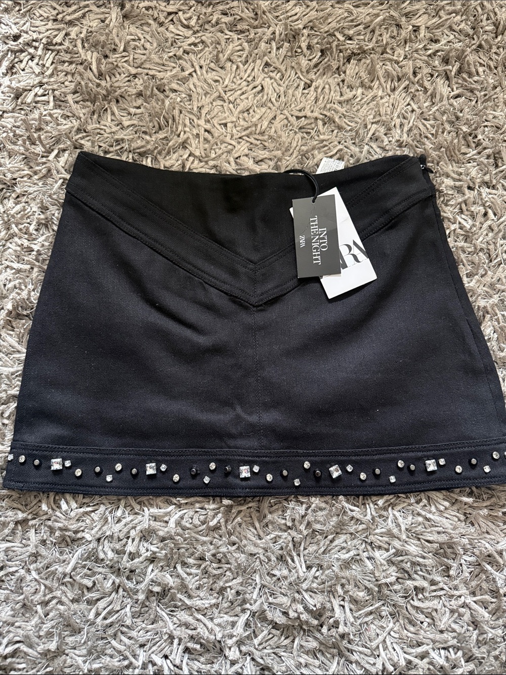 Zara Black Mini Skirt with Rhinestone Trim